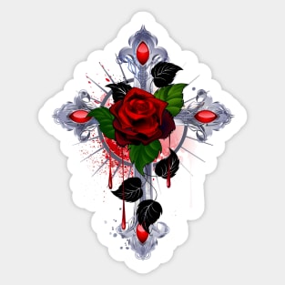 Cross with a red rose Sticker